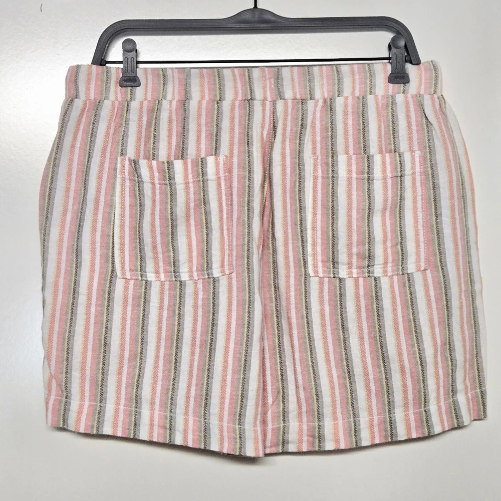 Briggs Linen Rayon Blend Elastic Waist Shorts Sz Large Pink/White/Yellow/Brown